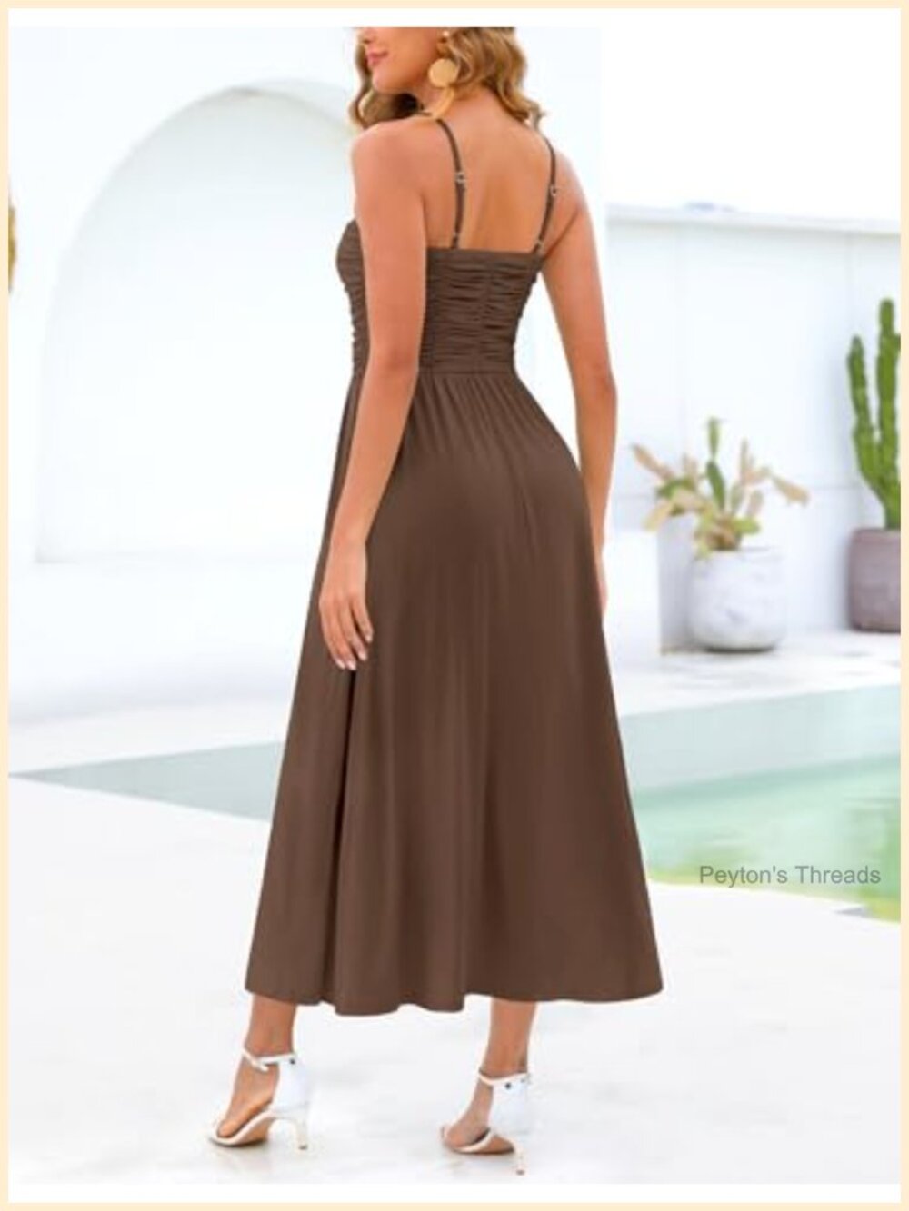 Adjustable Spaghetti Strap Ruched Maxi Dress Floral Beach Sundress with Pockets - Picture 2 of 6